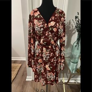 Floral boho faux wrap mini dress with bell sleeves size xxl